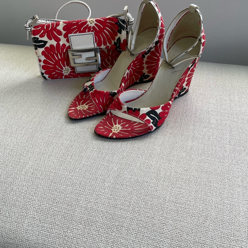 FENDI Sandal Wedges Floral with Crystals
